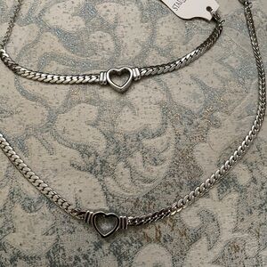 Silver Heart Chain Necklace and Bracelet